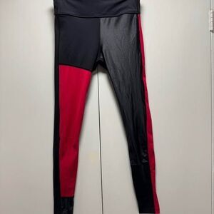 Alala Vamp Colorblock Liquid Shiny Leggings Black Red Faux Leather Accent XS